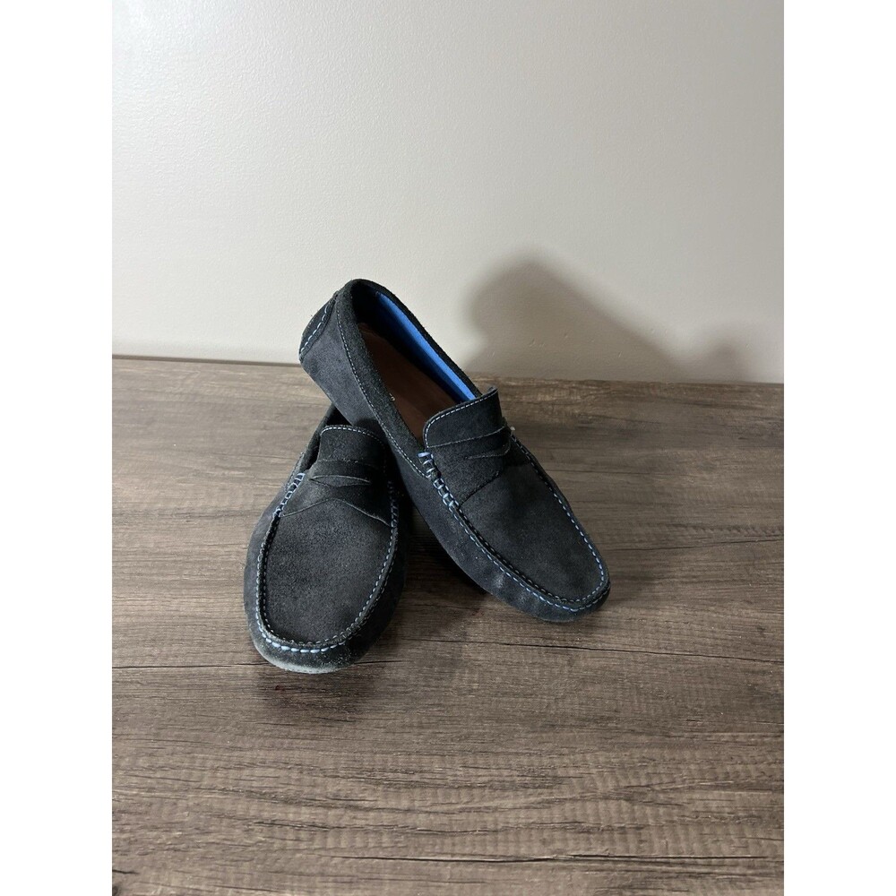 Donald J Pliner Varran Loafers Men Size 11 Black Blue Stitch Pebble Suede
